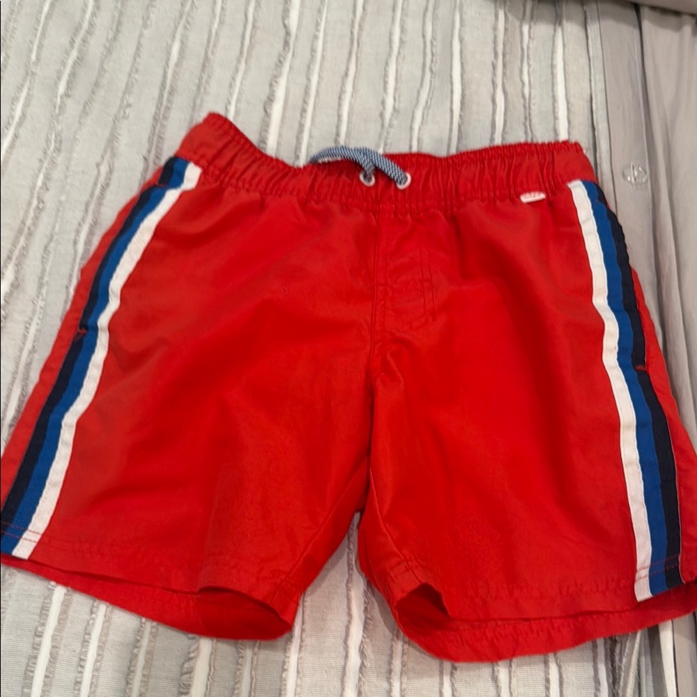 Cat & Jack Red Swim Trunks with Blue and White Stripes
